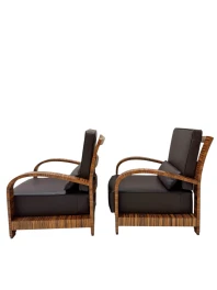 Two Art Deco Lounge Chairs with Leather Cushions France, 1930s